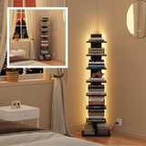 TUTOTAK Narrow Bookshelf, 8-Tier Bookcase with LED Lights, Spine Book Shelf for Small Space, Corner Standing Shelf for Living Room, Office, Study, Entryway, Black BS06BK008L TUTOTAK