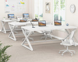 LVB 70.8" Long Desk, Modern Large White Computer Desk for Home Office Work, Wood Metal Computer Table for Writing Study in Bedroom, Simple Gaming Desk for 2 Monitor Workstation, White Oak, 70 in LVB