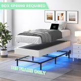 QEROMY Twin Bed Frame for Box Spring, 7 Inch Metal Bed Frame with LED Lights, 9-Legs Support Bed Base, Tool-Free Easy Assembly QEROMY
