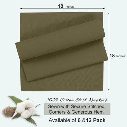 Ruvanti Cloth Napkins Set of 12, 18x18 Inches, Napkins Cloth Washable, Soft & 100% Cotton Napkins, Perfect for Wedding, Christmas Napkins, ‎Thanksgiving, Dinner Napkins - Capulet Olive