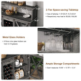 Wine Cabinet, Coffee Bar Cabinet with Storage, 54" Liquor Cabinet Bar for Home, Wine Bar Cabinet with Glass Rack, Drawer and LED Lights, Farmhouse Buffet Sideboard for Dining Room, Kitchen, Grey JOINICE