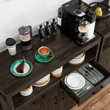 HOSTACK Modern Farmhouse Buffet Sideboard, Kitchen Storage Cabinet with Shelves and Doors, Wood Buffet Cabinet with Drawers, Coffee Bar, Floor Cabinet Cupboard for Living Room, Dark Brown HOSTACK