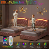 HIFIT Upholstered Twin LED Bed Frame with Crystal Button-Tufted Headboard and 4 Storage Drawers, Velvet Princess Twin Size Platform Bed Frames for Kids/Girls, No Box Spring Needed, Easy Assembly, Pink HIFIT