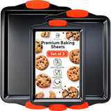 Premium Non-Stick Baking Sheets Set of 3 - Deluxe BPA Free, Easy to Clean Racks w/Silicone Handles - Bakeware Pans for Cooking Baking Roasting - Lets You Bake The Perfect Cookie or Pastry Every Time Benicci