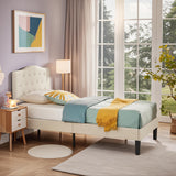 VECELO Twin Size Platform Bed Frame with Fabric Upholstered Headboard and Wooden Slats Support, No Box Spring Needed/Easy Assembly,Beige VECELO