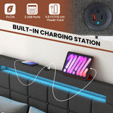 Giantex Twin Bed Frame with LED Lights and 4 Drawers, Upholstered Platform Bed Frame with USB Ports, Tufted Adjustable Headboard Design, Solid Wooden Slat Support, No Box Spring Needed Giantex