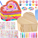 2 Pack Paint Your Own Wooden Jewelry Box DIY Crafts Kits Treasure Box Craft Kit Arts and Crafts for Kids Ages 3-12 Creative Activity Toys Birthday Gifts Valentines Mother's Day Party Favors (Heart) Czlotyh