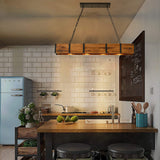 4 Lights Rustic Wood Chandelier with 5W LED Downlight Dimmable, Farmhouse Pendant Light Fixtures for Dining Room, Pool Table Light-39inches BAOURE