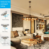 XINGQI Wagon Wheel Chandelier Modern Rustic Large Round 6-Lights Nickel & Wood Grain Finish Retro Ceiling Pendant Light Fixture for Dining Room Living Room XINGQI