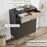 Tribesigns Shoe Cabinet with Drawers, 4-Tier Shoe Organizer with Removable Shelves, Modern Shoe Storage with Doors for Entryway, Hallway, Bedroom, Gray/Gold Tribesigns