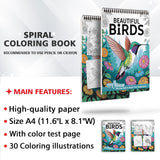 TPLHOUSE Beautiful Birds Coloring Book Spiral Bound for Adults, Premium Cover, 30 Serene Coloring Pages of Tropical Birds for Stress Relief and Relaxation TPLHOUSE