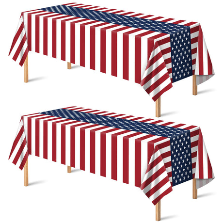 OHOME 4th of July Decorations - Memorial Day Decorations - Patriotic Decorations American Flag Plastic Tablecloth | Fourth of July Accessories for Home Outdoor Outside Party Favors,54"x108",2 Pack OHOME