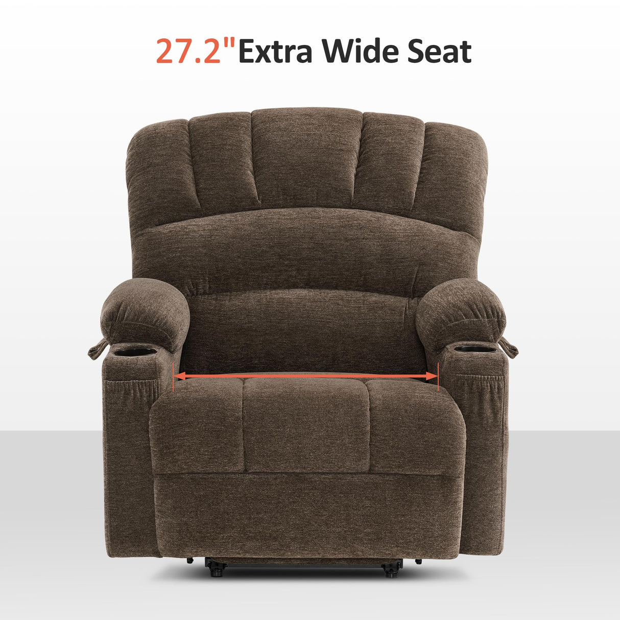MCombo Large Power Lift Recliner Chair Sofa with Massage and Heat for Big Elderly People, USB Ports, Side Pockets, Fabric R7092 (Coffee, Large-Wide) MCombo