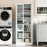 FLIXELIO Display Cabinet with Glass Doors 71" Tall Metal Kitchen Storage Pantry with Adjustable Shelves, Curio Storage Cabinet for Kitchen, Dining Room, Garage, Assembly Required FLIXELIO