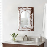 Sintosin Farmhouse Arched Mirrors for Wall Decor Living Room 16 X 12 Inch, Hanging Distressed Rectangular Carved Wood Frame Entryway Mirror, Handmade Antique Bathroom Mirrors for Over Sink Sintosin