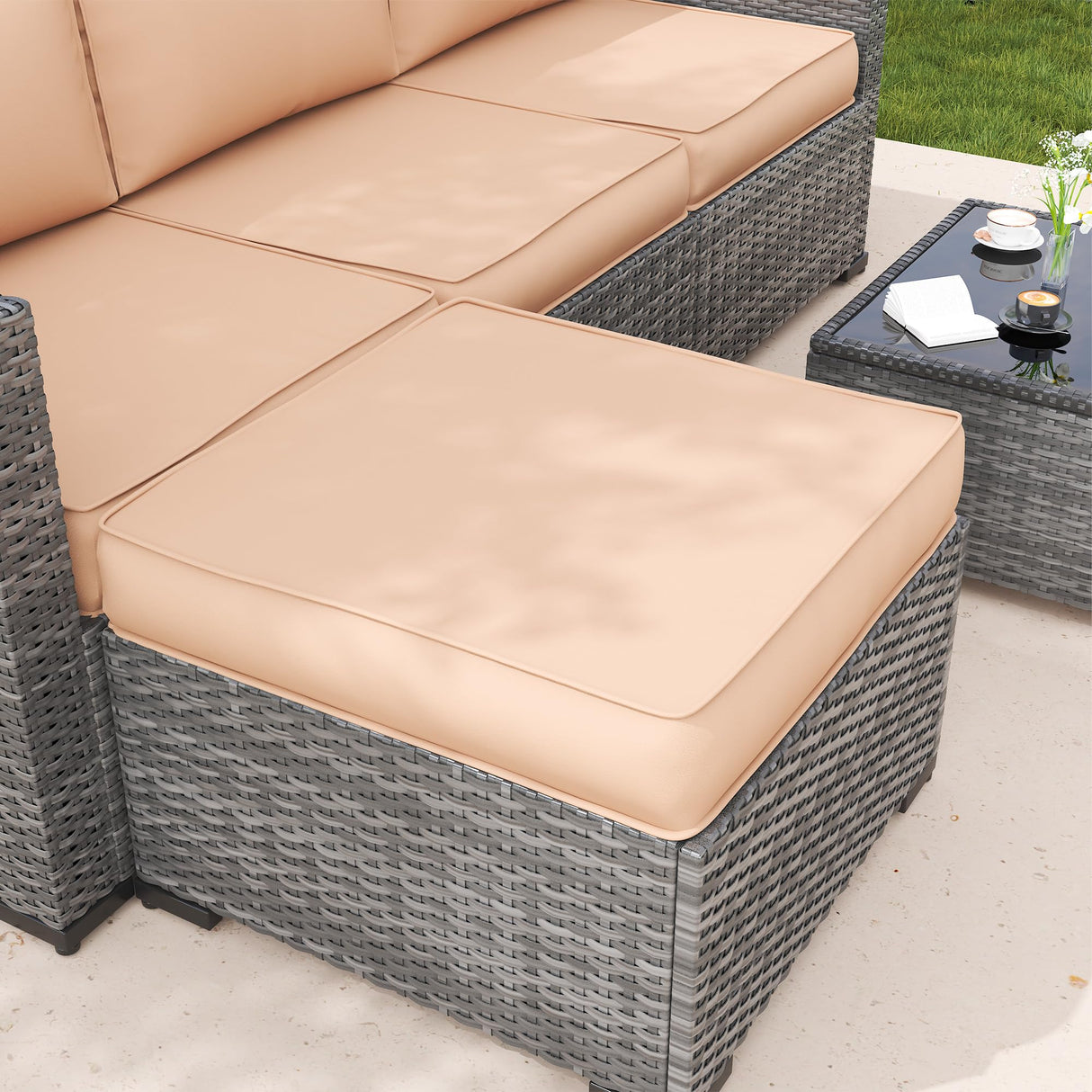 UDPATIO Outdoor Cushions for Patio Furniture, 7-Piece Replacement Cushions for Outdoor Furniture, Patio Cushions Outdoor Sectional Cushions Couch Cushions for 4-seat Patio Conversation Sets (Beige) UDPATIO