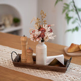 Long Narrow Wood Candle Tray: Hanobe Rustic Wooden Candle Holders Rectangular Table Centerpieces for Dining Room Farmhouse Pillar Stand with Handle Rectangle Tea Light Base Coffee Table Decor, Brown Hanobe