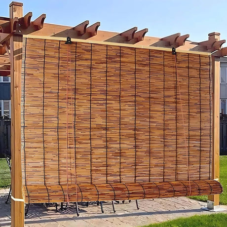 Outdoor Bamboo Blinds,Cordless Light Filtering Blackout Curtain with Lifter,Privacy Privacy Screen Reed Roller Blinds,Natural Roman Shades for Patio,Sun Protection Breathable(26" W x 84" H) Generic