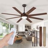 Fanbulous 65 Inch Ceiling Fans with Lights and Remote, Walnut Indoor/Outdoor Ceiling Fan with Quiet Reversible DC Motor, 6 Speeds, 3CCT, 8 Blades Large Ceiling Fan for Living Room Bedroom Patio Fanbulous