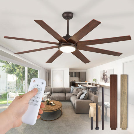 Fanbulous 65 Inch Ceiling Fans with Lights and Remote, Walnut Indoor/Outdoor Ceiling Fan with Quiet Reversible DC Motor, 6 Speeds, 3CCT, 8 Blades Large Ceiling Fan for Living Room Bedroom Patio Fanbulous