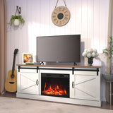 Kurapika Fireplace TV Stand for up to 75" TV, Farmhouse Entertainment Center with 24" Fireplace, 67" Media Console Cabinets for Living Room w/Storage Shelves, Remote Control, White Kurapika