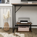 XBurmo Printer Stand with 2 Tier Wood Shelves Desktop Organizer for Small Space Fax Machine Shelf Stand Books Trays Under Desk Shelf with Adjustable Anti-Skid Feet Vintage Brown XBurmo