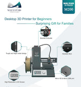 MALYAN M200 FDM Mini 3D Printer - Fully Assembled 3D Printers for Kids and Beginners, Free Sample PLA Filament and MicroSD Card Preloaded with Printable 3D Models, Printing Size 120x120x120mm MALYAN