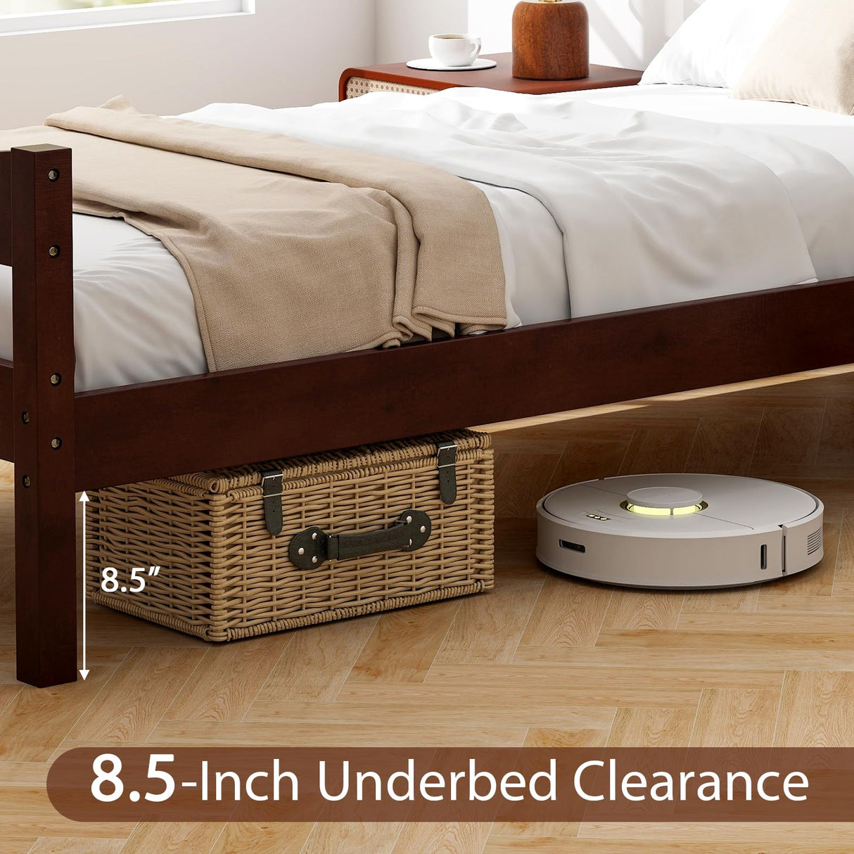 Giantex Wood Bed Frame Twin Size, Rustic Style Platform Bed w/Headboard & Footboard, Solid Wood Slat Support, No Box Spring Needed, Panel Bed Mattress Foundation for Kids (Walnut) Giantex