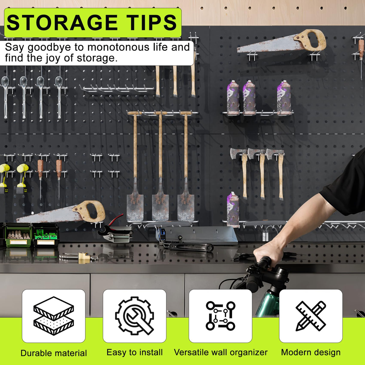 4 Pack Metal Pegboard Panels 24" x 12" Black Heavy Duty Steel Pegboard Wall Organizer, Garage Utility Tools Pegboard Storage System for Workbench, Shop, Shed Modular Peg Board Organizer Board Kit Chinrose