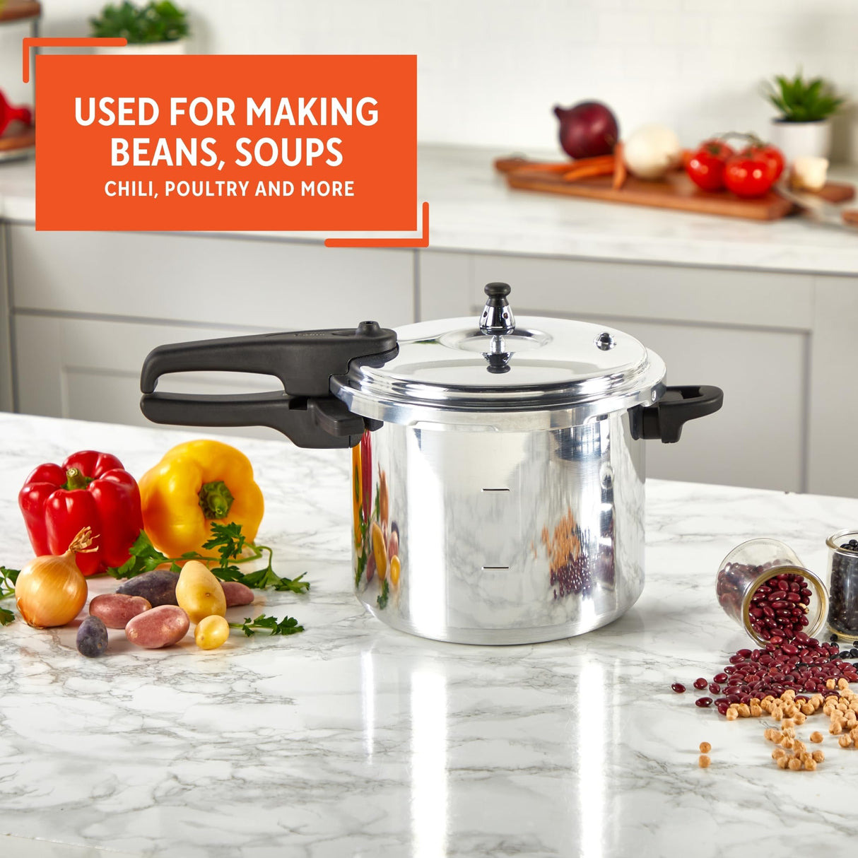 IMUSA 7 Quart Stovetop Aluminum Presure Cooker with safety valves for risk-free opening Imusa