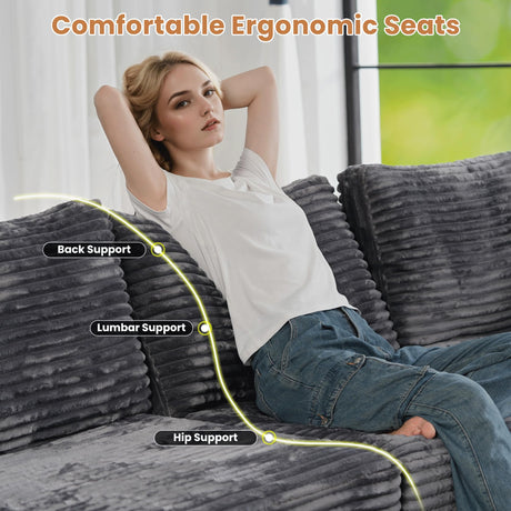 ovios Modular Sectional Sofa Couch with L-Shape Chaise Ottoman, Comfy Plush Corduroy Cloud Couches, Modern Deep Seat Sofas Set for Living Room, 5-Seater, Grey ovios