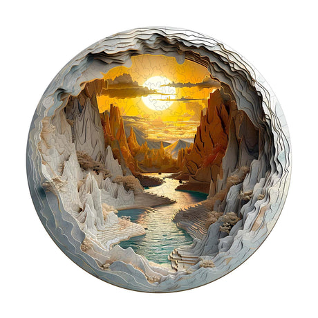 Wooden Puzzles for Adults, 3D Vision Effects Inside The Cave Wooden Jigsaw Puzzles for Adults, Unique Shape, Mountain Rivulet Sunset Landscape Wood Puzzles Adult, Home Decor (S-8.5 * 8.5in-100 pcs) Pijesaksa