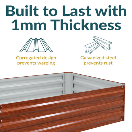 Sunnydaze 11.75" H Raised Metal Garden Bed - Galvanized Raised Garden Bed Outdoor for Vegetables and Flowers - Woodgrain - 4' x 3' Rectangle Sunnydaze