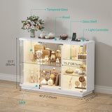 HNEBC Lockable Display Curio Cabinet with Glass Door,47.2" W Glass Display Cabinet with 3 Color Lights for Collectibles,5-Tier Lighted Display Case with Human Sensor,Living Room,White HNEBC