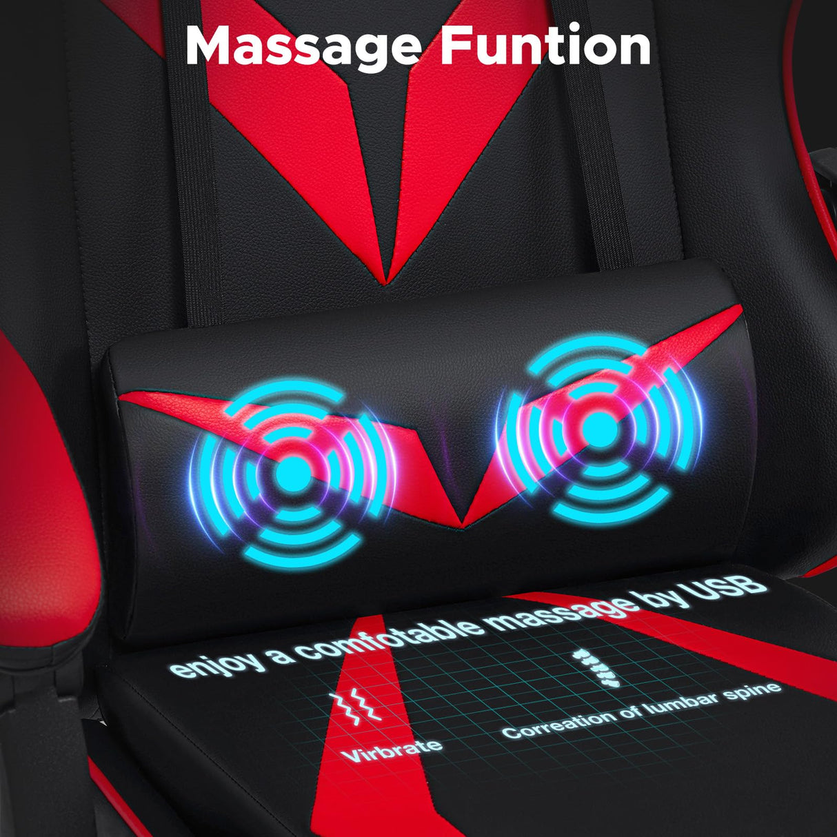 HOFFREE Massage Gaming Chair for Kids Computer Gamer Chair with Footrest and Lumbar Support Reclining PC Game Chair with Headrest for Gaming Room Red and Black HOFFREE