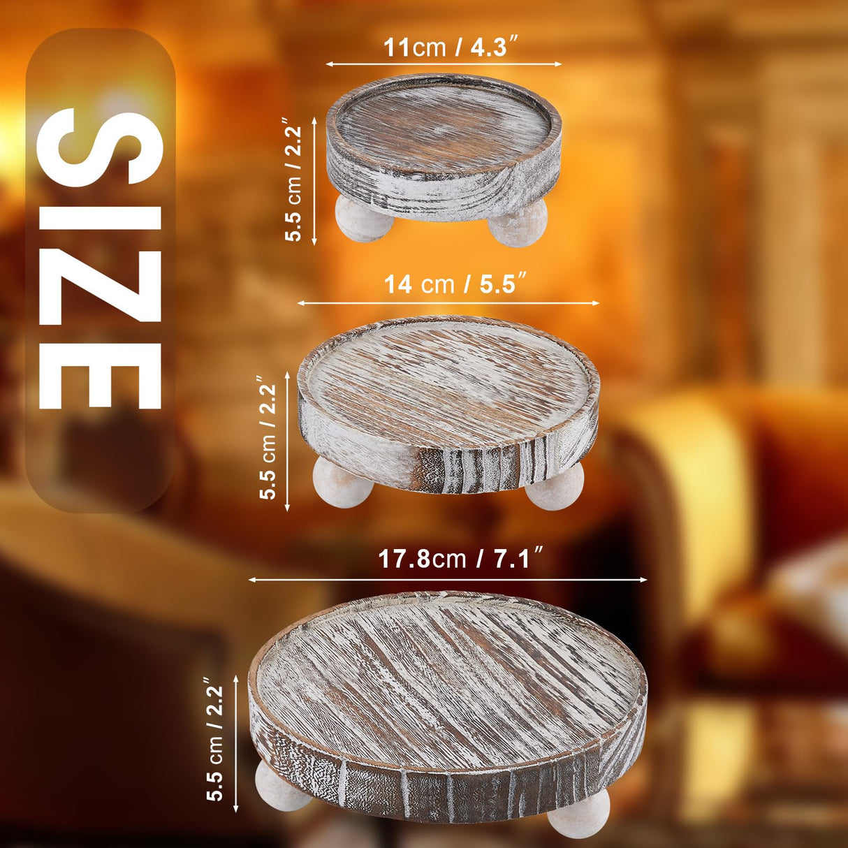 VIVIRBIEN 3PCS Wood Risers for Decor Mini Wooden Stool Display Stand with Removable Feet Farmhouse Rustic Decor Risers for Display Decorative Wood Pedestal Stand for Candles, Plants, Cups VIVIRBIEN