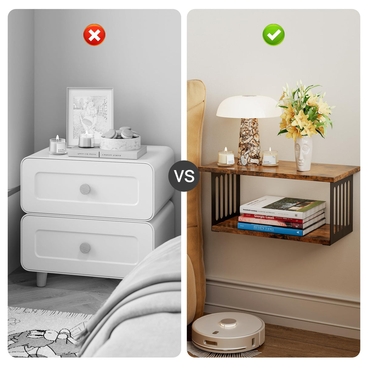 Floating Nightstand Set of 2, 2-Tier Floating Shelves Wall Mounted,Floating Bedside Table Wall Shelf,Display Wall Shelves for Bedroom,Living Room, Bathroom, Kitchen,Rustic Brown YUJSBHJAN