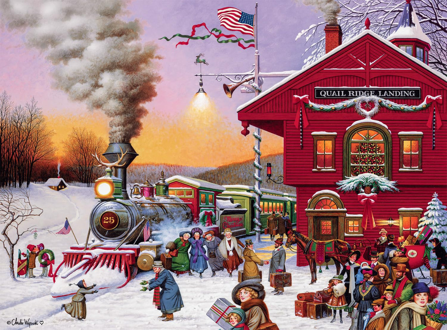 Buffalo Games - Charles Wysocki - Whistle Stop Christmas - 1000 Piece Jigsaw Puzzle for Adults -Challenging Puzzle Perfect for Game Nights - Finished Size is 26.75 x 19.75