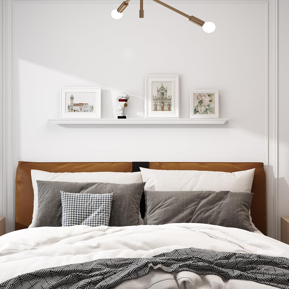 WELLAND White 60 Inch Fireplace Mantel Shelf Wall Mounted,Solid Pine Wood Finished Corona Crown Molding Floating Wall Photo Ledge Shelves WELLAND