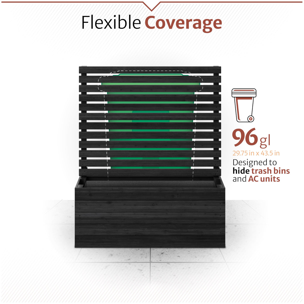 4 ft H x 3.5 ft W x 1.2 ft L Enclo Wood Privacy Screen with Planter Box, Raised Garden Bed with Trellis for Climbing Plants Outdoor, Privacy Planter for Patio, Balcony or Deck, Tacoma Charcoal EC18048 Enclo Privacy Screens