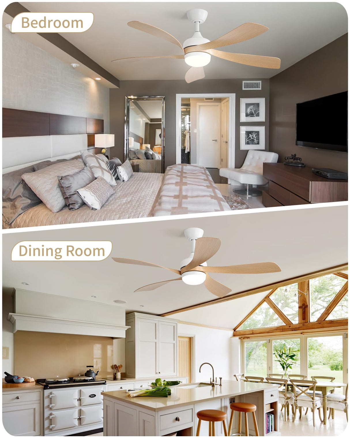 52 inch Ceiling Fans with Lights,Modern,Low Profile,Remote Control,3 Downrods,5 Blades,3-Color LED Light,Quiet Reversible DC Motor for Living Room,Bedroom,Patios CACI Mall