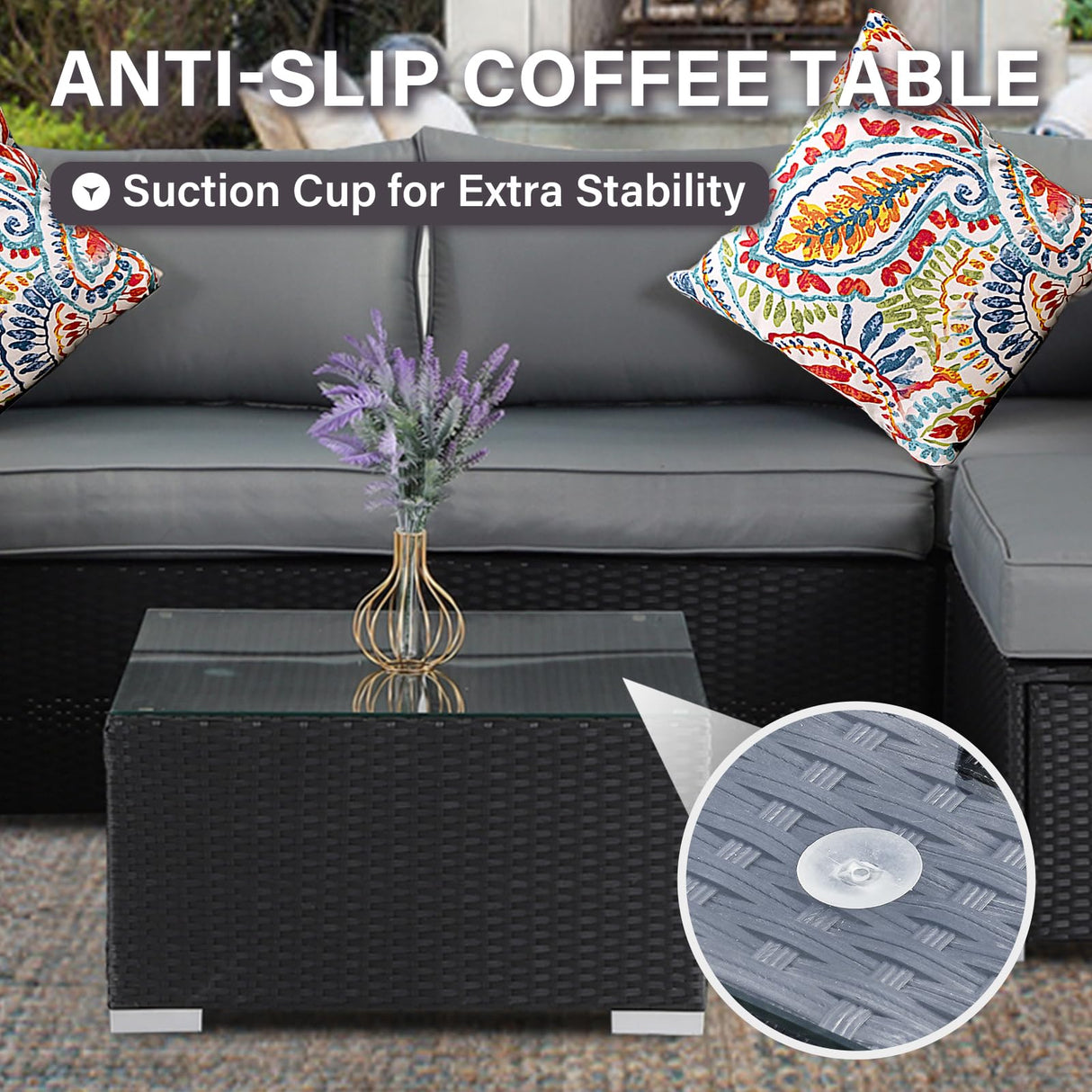 7-Piece Outdoor Patio Furniture Set – Handwoven All-Weather Rattan & 4” Thick Waterproof Cushions, Wicker Outdoor Conversation Sets with Coffee Table for Deck, Backyard, Garden TESTERYOR