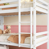 KEIKI Twin Over Twin Wooden Bunk Bed with Shelves, Ladder & Guardrails, Convertible Design for Boys, Girls, or Teens, No Box Spring Needed, White KEIKI