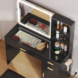 YITAHOME Vanity Desk Set, with Wireless Charging Station &Power Outlet, Vanity Mirror with Tempered Glass Top & Large Storage Spaces Vanity Table Set, Black YITAHOME