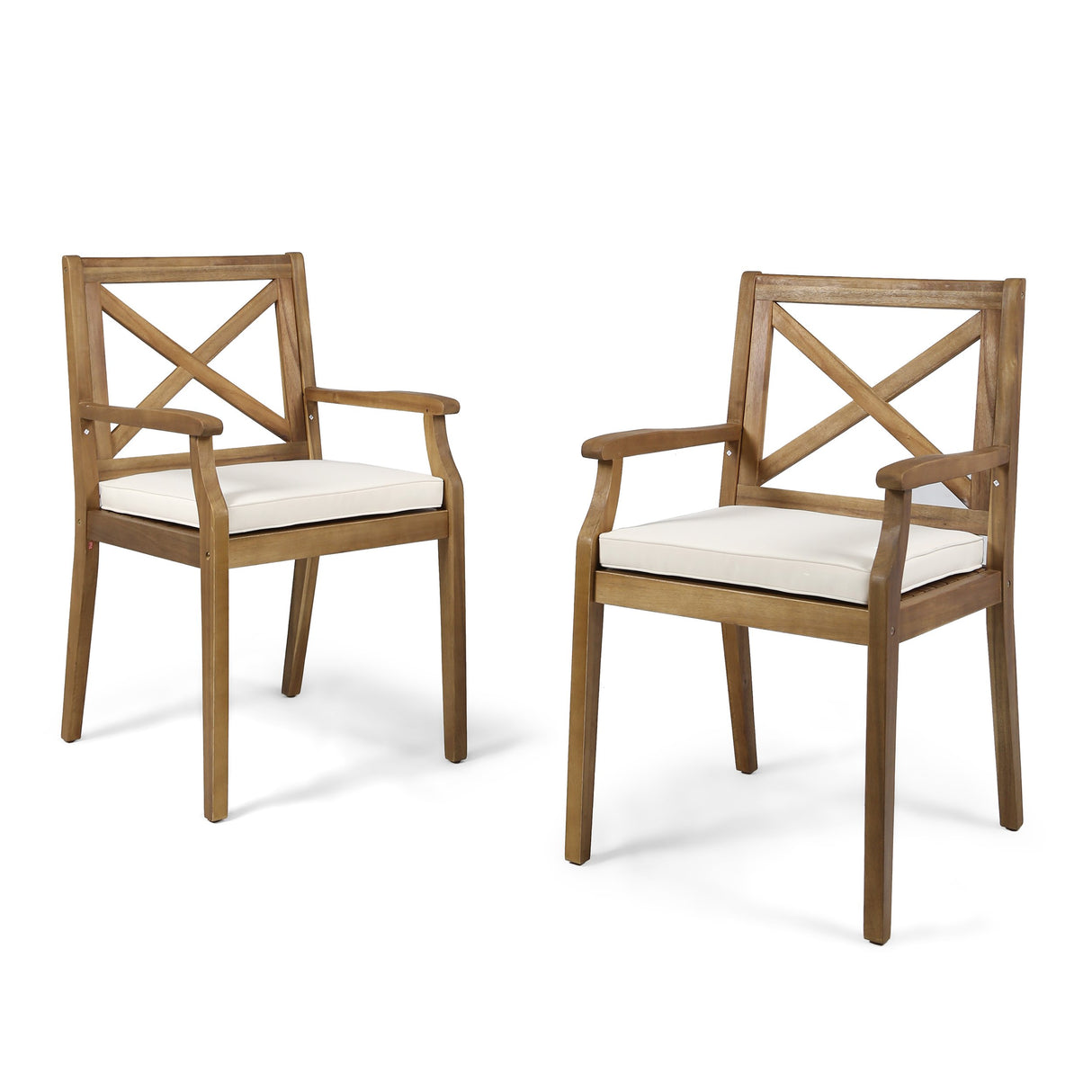 Christopher Knight Home Peter | Outdoor Acacia Wood Dining Chair Set of 2, Teak/Cream Cushion Christopher Knight Home