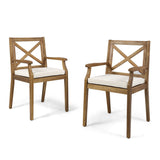 Christopher Knight Home Peter | Outdoor Acacia Wood Dining Chair Set of 2, Teak/Cream Cushion Christopher Knight Home