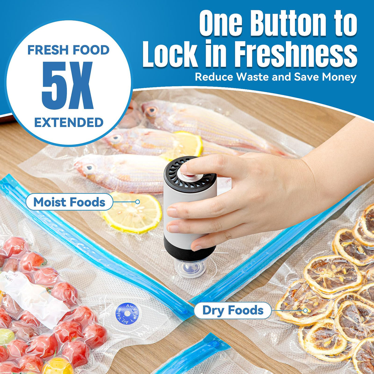 Billty Vacuum Sealer, Handheld Vacuum Sealer, 3rd Generation Vacuum Sealer for Food + 30 Sous Vide Bags billty