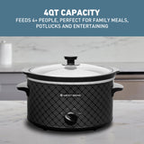 West Bend Slow Cooker 4-Quart Manual Crockery Style with Dishwasher Safe Oval Ceramic Crockpot and Glass Lid Two Temperature Settings Plus Keep Warm, 210-Watts, Black West Bend