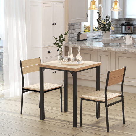HOMCOM Light Wood Grain 3-Piece Dining Table Set for Small Spaces HOMCOM