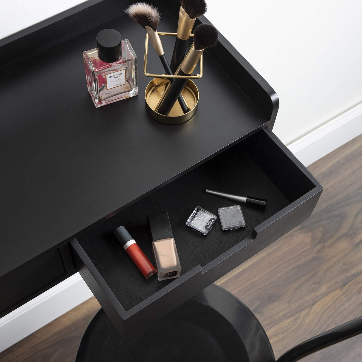 Kate and Laurel Kitt Modern Floating Shelf with Drawers, 28 x 12 x 6.5 inches, Black, Chic Floating Storage Console Table or Desk for Wall Kate and Laurel